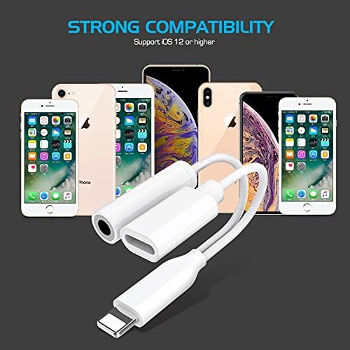 [Apple MFI сертифициран] Адаптер за слушалки за iPhone 13, 2 во 1 Молња до 3,5 mm AUX Audio + Splitter Splitter компатибилен