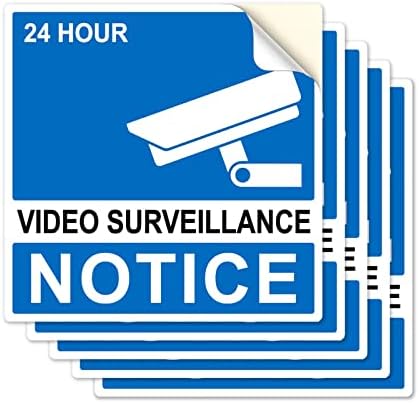 Знак за видео надзор, етикети за безбедносно известување, налепници за ламинирани винил, пет пакувања, 4,5х4,5 во