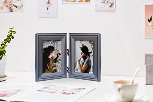 JD концепт Двоен вертикален 4x6 рамка за слика, црна рамка за дрво, 4 x 6 портрет поглед на табела или wallид што виси