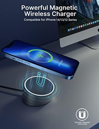 JSaux Magnetic Wireless Charger Station компатибилна со Mag-Safe Charger/iPhone 14/iPhone 14 Pro/iPhone 14 Plus/iPhone 14 Pro