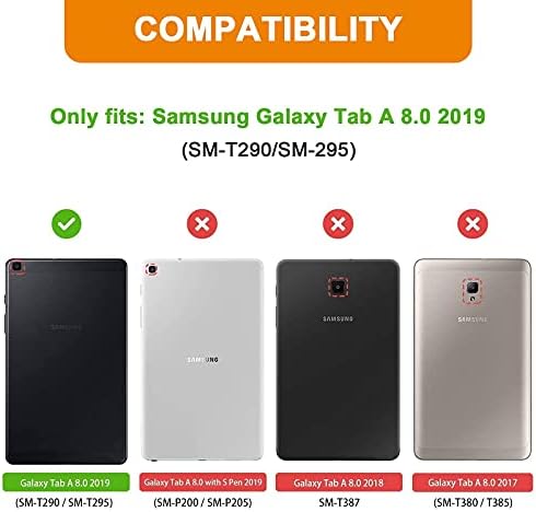 Gerutek Galaxy Tab A 2019 8.0 инчен случај, 3-слојната структура Заштита Samsung Galaxy Tab A 8.0 2019 Case со рамо/рачна лента, Kickstand,