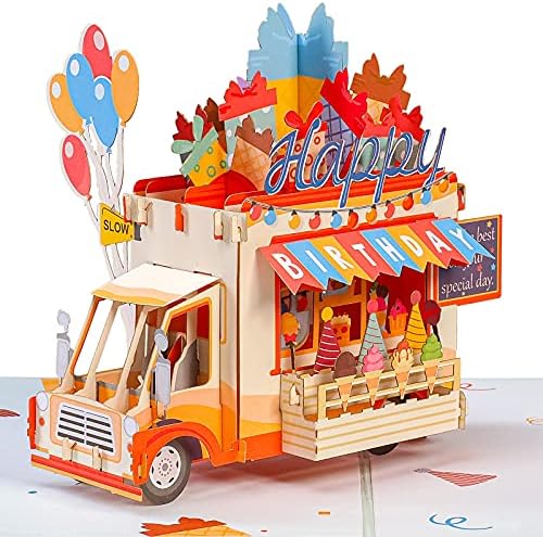 Хартија Loveубов среќен роденден сладолед камион се појави картичка, за возрасни и деца - 5 x 7 - вклучува плик и ознака за белешки