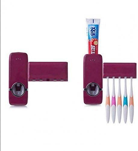 Автоматски држач за диспензерот за паста за заби и држач за четки за заби - стискач на паста за заби со држач за четки за заби - лесен за употреба - боја на црвено вино
