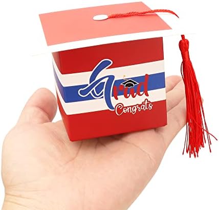 Кутии за матура на Луклег 30 парчиња за подароци, 2023 година за дипломирање капа со ресни за подароци бонбони шеќер кутии, црвена