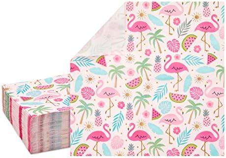 100 Пакет Розова Фламинго Коктел Салфетки, Тропски Луау Роденден Материјали