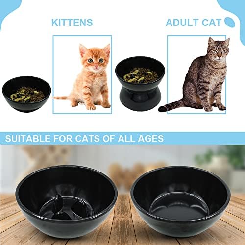 Зголемените чинии за мачки навалени дизајн, подигнати бавни фидер мачки чинии за храна и вода, одвојување против анти -повраќање мачки чинија, кренати чинии за хран