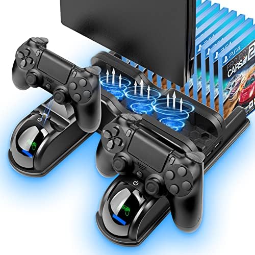 Labtec PS4 Stand со вентилатор за ладење PS4 и станица за полнење со двојни контролори за PlayStation 4/PS4 SLIM/PS4 PRO со 12 слот