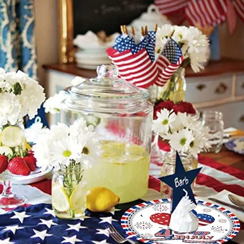 4 -ти јули Патриотски плочи за хартија, американски знамиња за еднократна употреба за еднократна употреба на садови за садови за