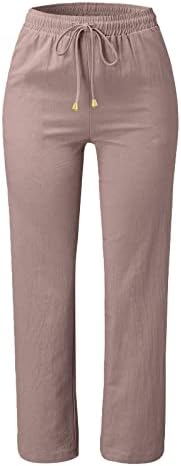 Постелни панталони за жени 2023 година со високи половини летни обични панталони за цртање панталони еластични лабави долги права панталони