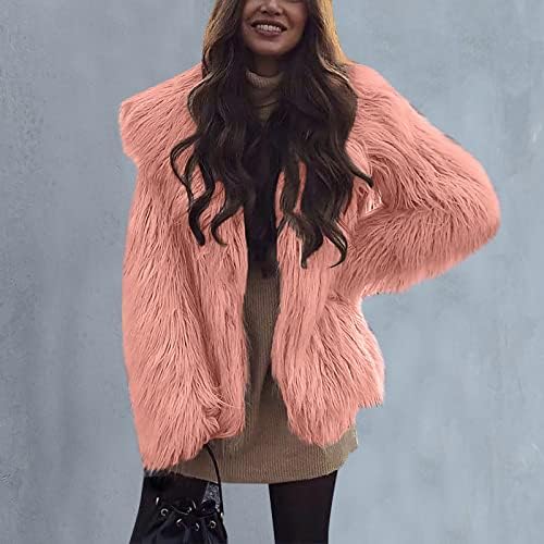 Womenените faux крзно јакна отворена предна мела топол лаптол со долг ракав кардиган палто моден цврста боја бушава палто за надворешна облека