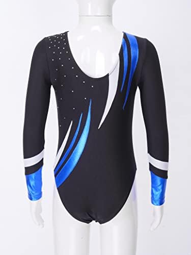 Девојки девојчиња izизио Девојки со долг ракав Rhinestone Dance Leotard за балетски гимнастички практики единици за џемпери