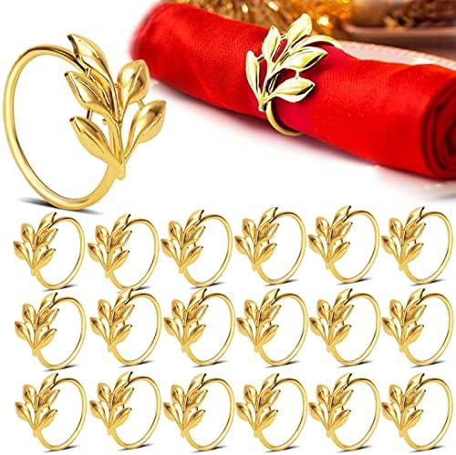 20 парчиња злато лисја од салфетка прстени за Божиќни салфетки, елегантни држачи за прстени од салфетка за гроздобер Божиќ, празници, Денот на благодарноста, в Valentуб
