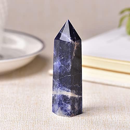 Laaalid xn216 1pc Природна кристална точка содалит камен заздравување украс за домашен украс Обелиск сина кварц стапче реики енергетска пирамида