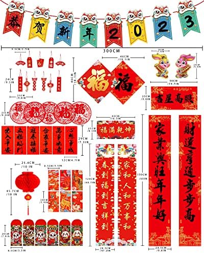 67 парчиња Кинески Новогодишни Украси 2023 Година, Црвени Пликови Кинески Новогодишни Зајачки Лунарни Новогодишни Украси Кинески Фенер Кинески