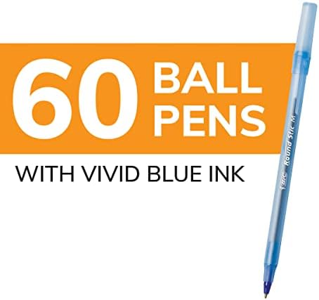 BIC Round Stic Xtra Life Ballpoint Ink Pens, средна точка, црни пенкала и BIC Round Stic Xtra Life Blue Ballpoint Pens, средна точка