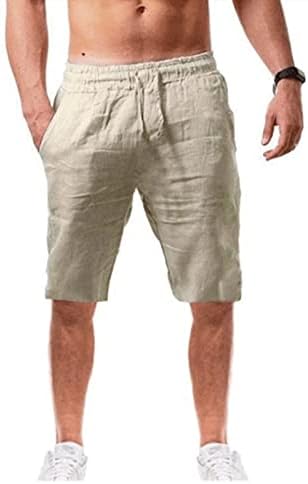 Менс постелнина Бермуда шорцеви 3/4 капри џогери џемпери со џемпери на лесни лесни лесни влезови на еластична половината јога плажа харем панталони