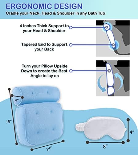 Луксузна удобност за перница за бања Nexura-Надграден со 6 силни лепило за лепило за вшмукување, дебели и меки, када за воздушна мрежа за када