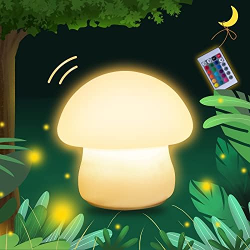 Светилка за печурки, Ноќно Светло За Печурки На Полнење, ПОВЕЌЕБОЈНА ЛЕД Печурка Ноќна Светлина, Затемнета Печурка Ноќна Ламба За