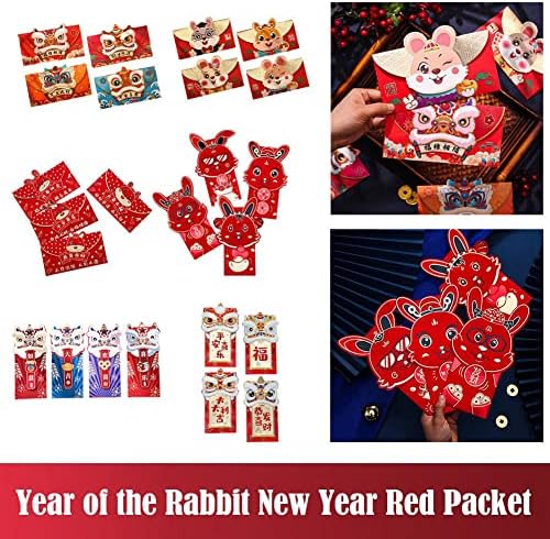 Талојер Црвени Пликови Симпатичен Зајак Хонгбао За 2023 Година Новогодишен Пролетен Фестивал Кинеска Нова Година Црвени Џебови Среќни Пари Пакети