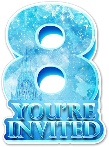 20 покани за ледена кралица 8-та роденденска забава со коверти двострана сина зимска снегулка во форма на пополнување покани за 8 години