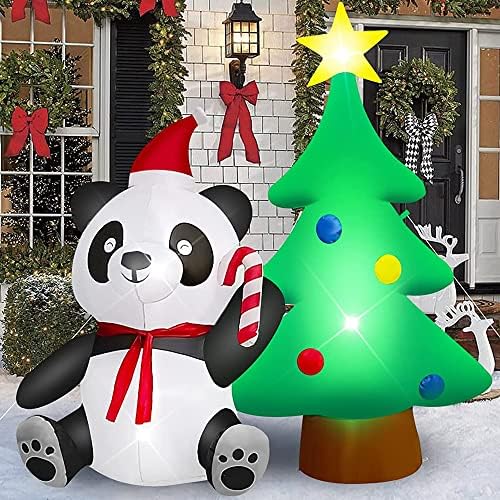 6ft Божиќни надуени украси на дрвја со двор со двор, панда, креативен декор на надувување на дрвја за надворешни работи за надворешна внатрешен