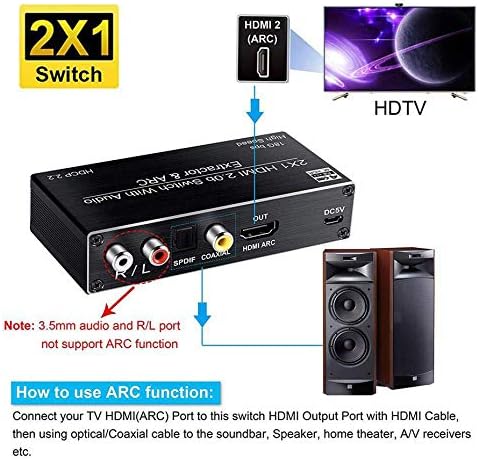 HDMI 2.0 Switcher HDR 2 во 1 Out HDMI Switch Splitter со IR далечински управувач поддржува HDCP 2.2 4K@60Hz Full HD 1080p