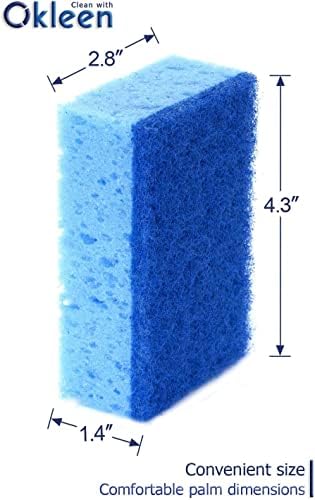 Okleen Blue Multi Use Scrub Sponge. Направено во Европа. 18 пакет, 4.3x2.8x1,4 инчи. Тешки и влакна од гребење. Без мирис, издржлив.