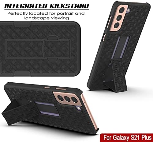 Punkcase S21 Plus Clip Clip Clip Clip w/заштитник на екранот и вграден Kickstand | Хибриден хибриден TPU 360 TPU 360 [Slim Fit] за Galaxy S21 Plus 5G [црна]