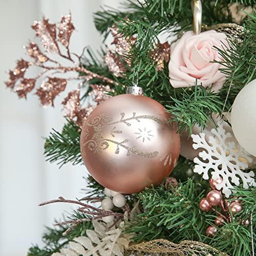 WBHOME 16CT Божиќни украси за божици поставени 3,15 инчи / 80мм - розово злато и злато, избришани божиќни украси за Божиќ, празник за празници, вклучени куки за украси на вене