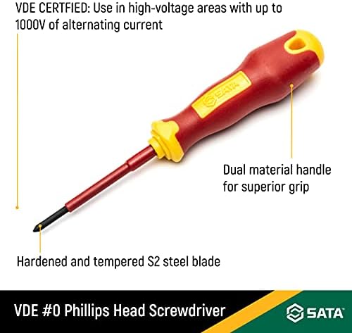 Изолирани електричари SATA VDE 4мм залепен шрафцигер со глава со рачка VDE и S2 челик сечило 4x4 - ST61323SC