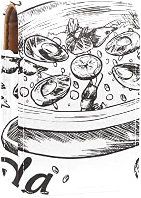 Мини Кармин Паела Шпанска Храна Морска Храна Кармин Организатор Со Затворање На Копчето Огледало Држач За Шминка Кожна Козметичка Торбичка