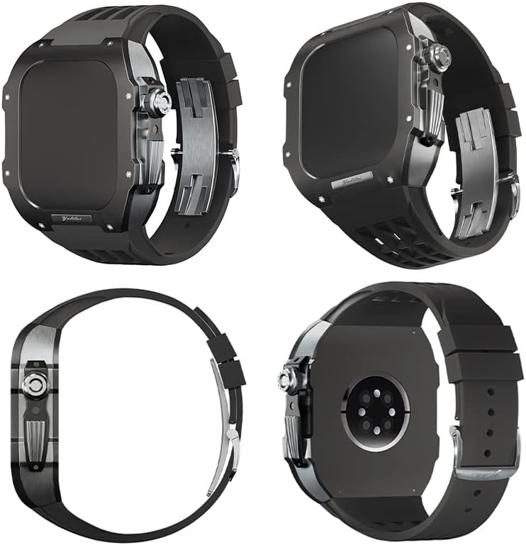 Азану гумен бенд Титаниум Безел за Apple Watch 8/7 Apple Mod Watch Adportory замена на титаниум луксузен случај компатибилен со iWatch