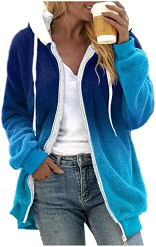 Женски надворешни јакни за облекување џебни качулка џемпер -џемпершир, топло вештачко волна џебови, палто за надворешна облека