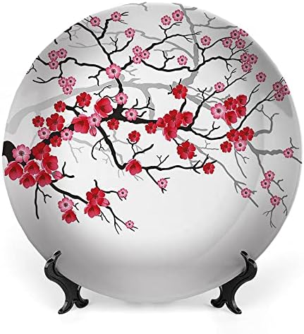Керамички Дисплеј Плоча, Природата Керамички Виси Декоративна Плоча, Јапонски Растителни Сакура Цвет Со Апстрактна Позадина, 8 Инчи, Дневна