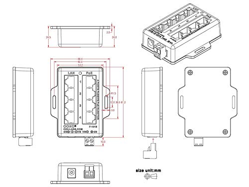 4 пристаништа Пасивен RJ45 POE модул за инјектирање на напојување, моќ над инјектор на Етернет