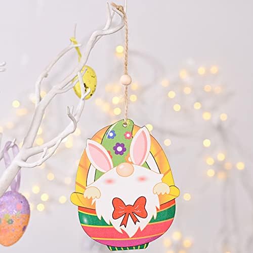 Божиќни украси украси среќни велигденски дрвени украси украси Велигден јајце гном зајаче кошарка корпа дрвена висечка зајаче украси