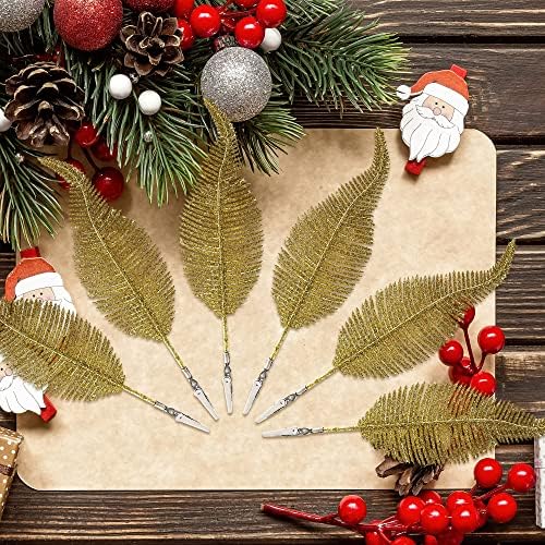 Haconba 10 парче новогодишна елка остава украс Божиќ, сјаен лист со клип дрво што виси чамци за украси за Божиќна забава