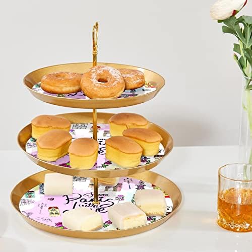 3 Ниво Торта Штанд, Париз Со Љубов Десерт Дисплеј Кула, Пластични Круг Кекс Држач Служат Послужавник За Свадба Роденден Чај Партија