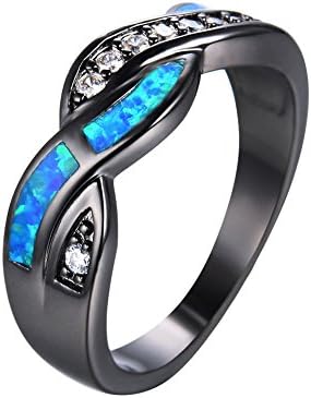 Бран сина оган опал CZ Cross Band Band Band Band Band Ring Black Gold Sweetry од Kkyy