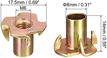 Uxcell M6x14mm T-ореви 4 пропишени мета орев од јаглерод челик за навој за дрво 80 парчиња