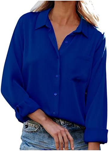 Ababc женски врвови облечени лежерни копче надолу кошули 2023 летна пролетна мода со долги ракави собрани блузи лабави работа туники