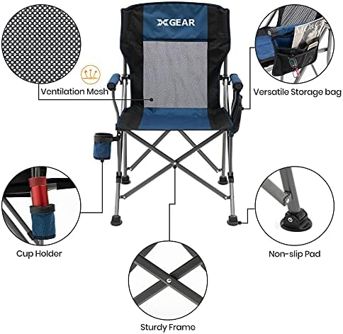 Тешка рака преклопување на стол за кампување со стол на тревникот на тревникот за возрасни со грб назад