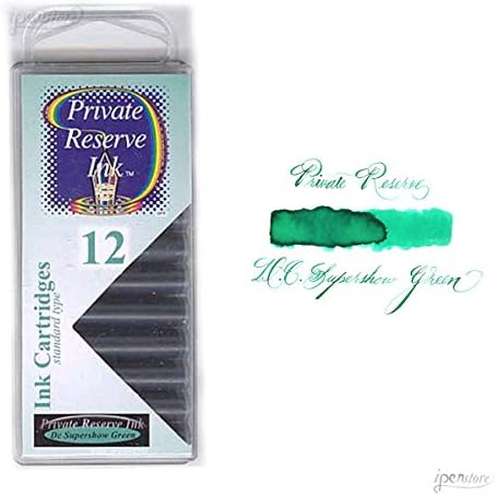 Пакет/12 касети со мастило за пенкало за пенкало со приватна резерва, DC Supershow Green