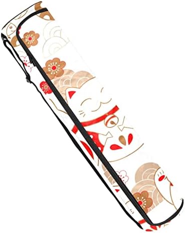 Симпатична јапонска цртана боја среќна мачка розови цвеќиња јога мат носач торба со рамо од каиш од јога мат торба торба торба плажа торба