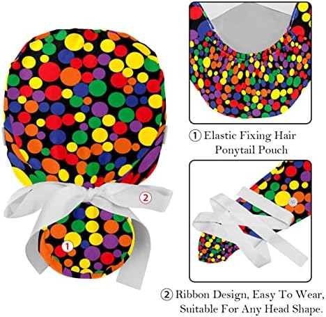 2 парчиња разнобојни апстрактни точки на кругот Работна капа буфан капа со една големина мулти боја