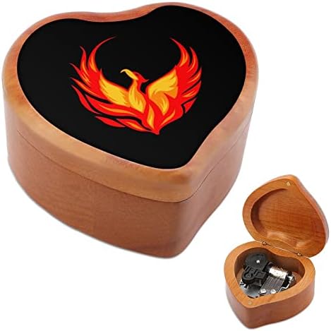 Феникс Птица дрвена музичка кутија срце форма на срце, ветровито музичко кутија гроздобер дрвена часовна музичка кутија подароци