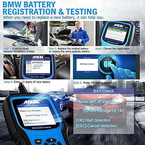 Алатката за регистрација на батерии ANCEL BM700 се вклопува за BMW, целосна алатка за дијагностицирање Професионален SRS Airbag Reset Scan Tool за Mini Cooper OBD1 OBD2 скенер за мотор на мото