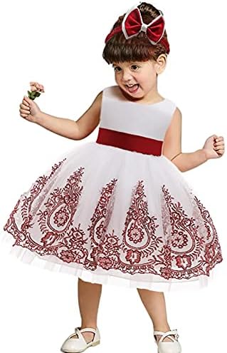 Molhlchensm 6m-4t Бебе девојки Пејгант чипка за везење фустан за дете на дете, фустани за туту туту фустани со глава со глава