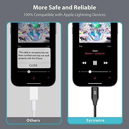 [Apple MFI Сертифициран] Iphone Слушалки Адаптер, Syncwire iPhone Aux Приклучок Адаптер, Молња до 3,5 mm Dongle за iPhone 14/13/12/11 Pro Max/Pro/Plus/MINI/XR/XS/8/7 Плус-Црна 10cm