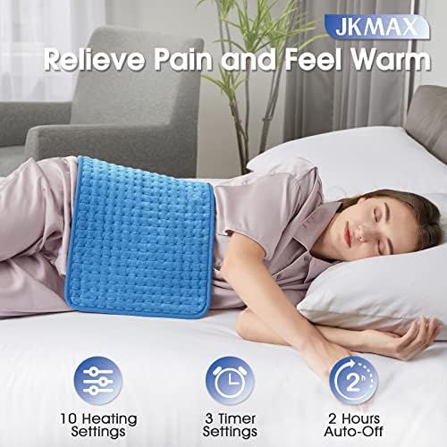 Jkmax Подлога за греење за олеснување на болката во грбот со автоматско исклучување, 10 поставки за топлина, сини влошки за греење за грчеви со